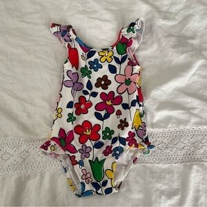 Hanna Andersson 85 cm 2T Floral Girls one-piece swimsuit ruffle white